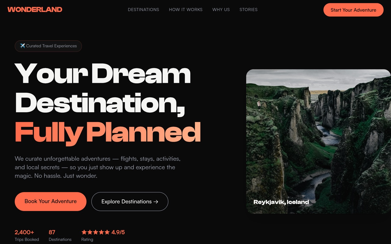 Wonderland website made with monpage