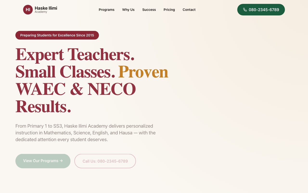 Haske Ilimi Academy website made with monpage