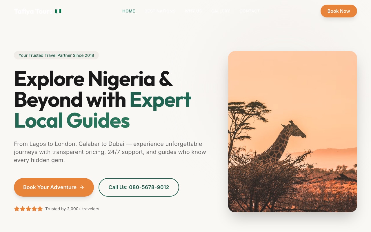 Tafiya Tours Nigeria website made with monpage