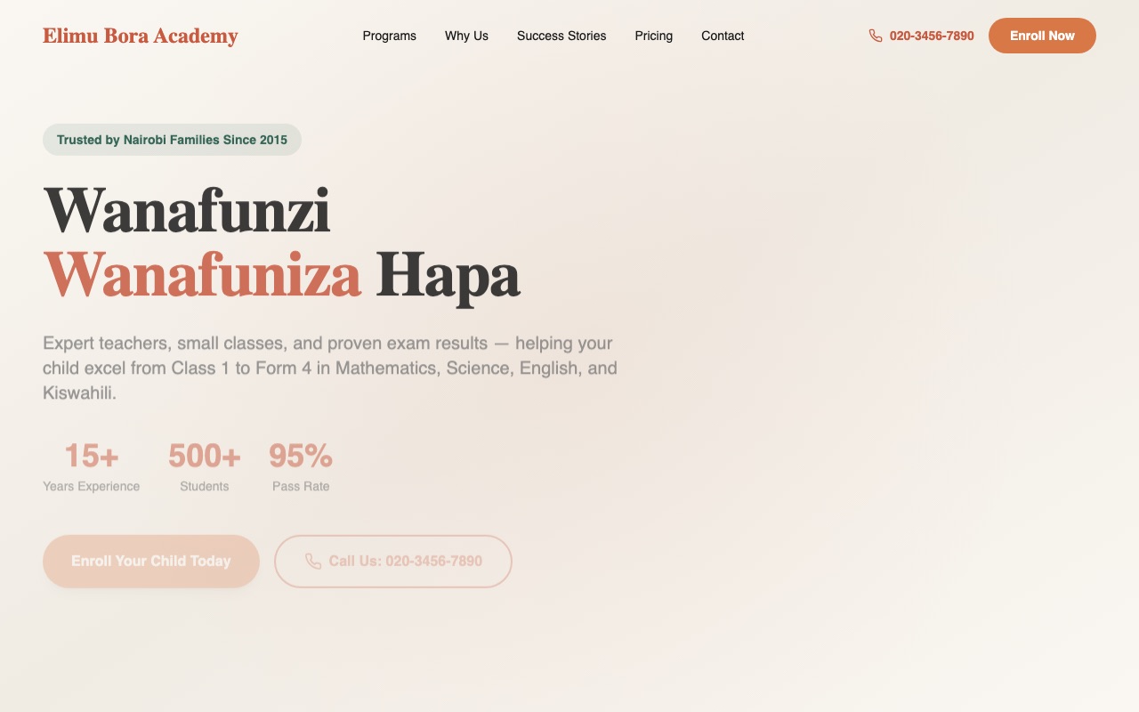 Elimu Bora Academy website made with monpage
