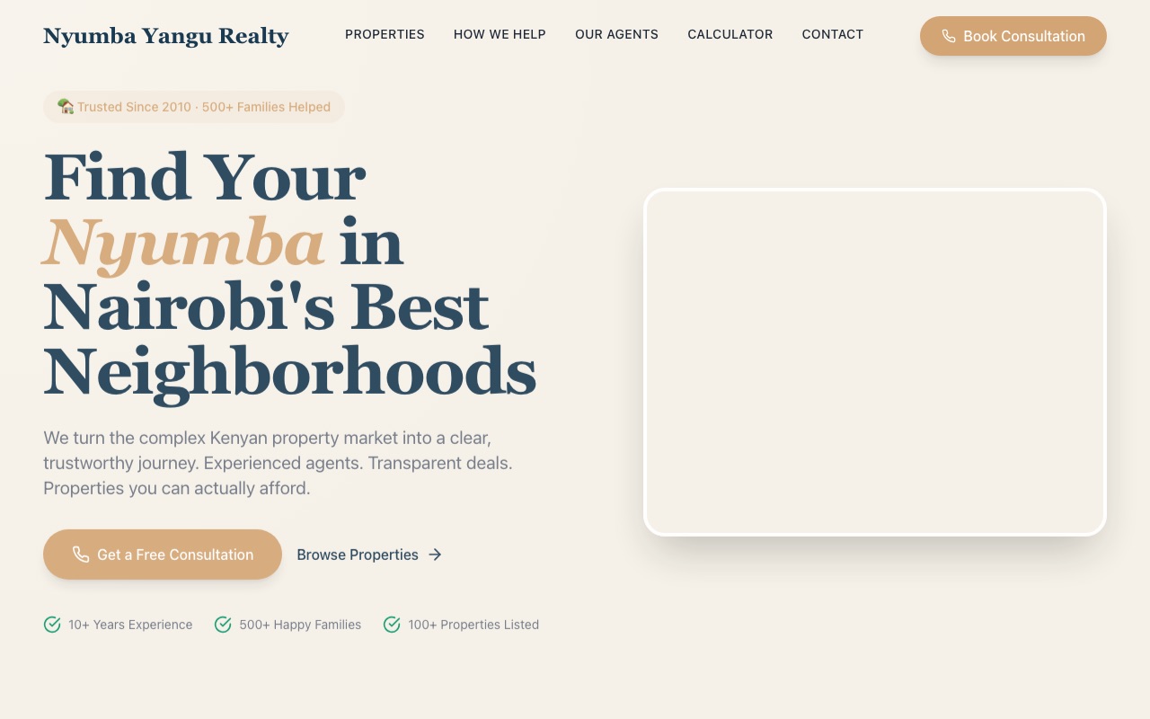 Nyumba Yangu Realty website made with monpage