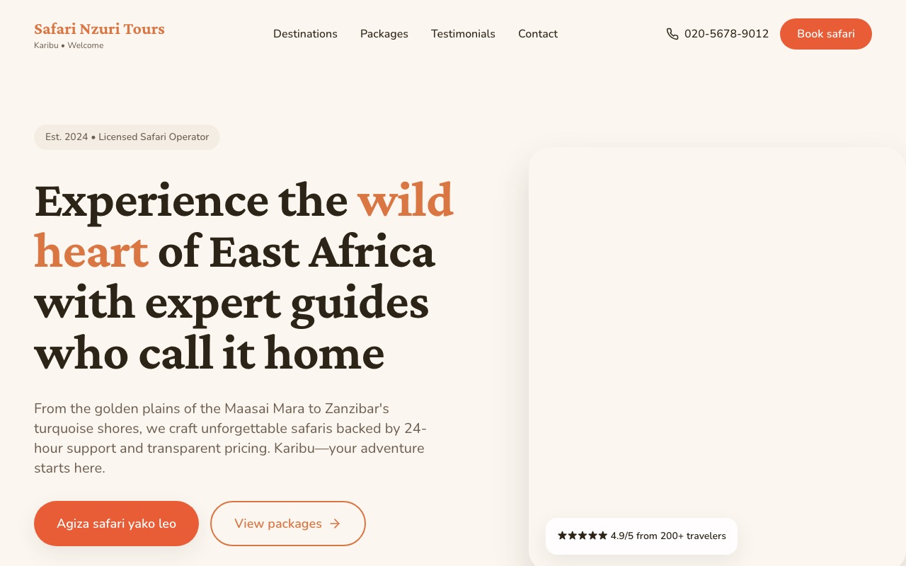 Safari Nzuri Tours website made with monpage