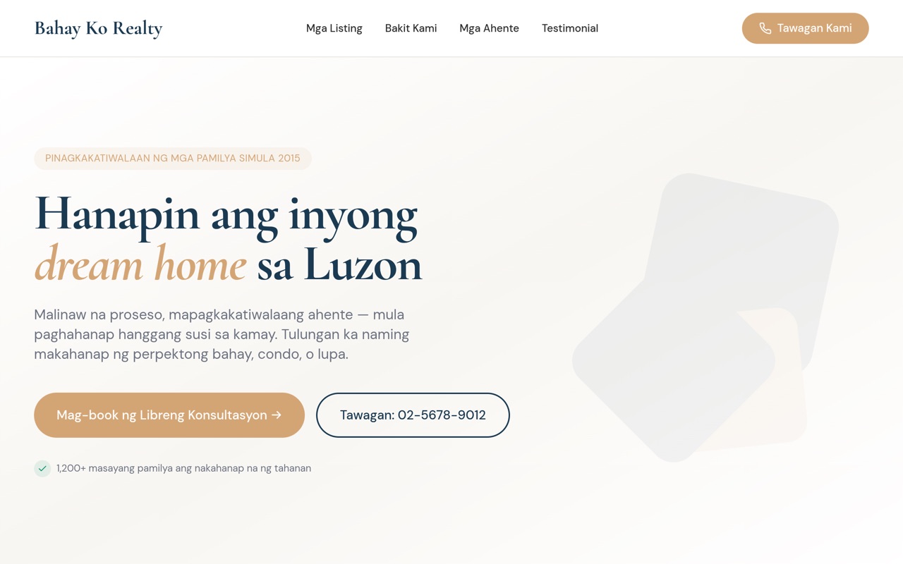 Bahay Ko Realty website made with monpage