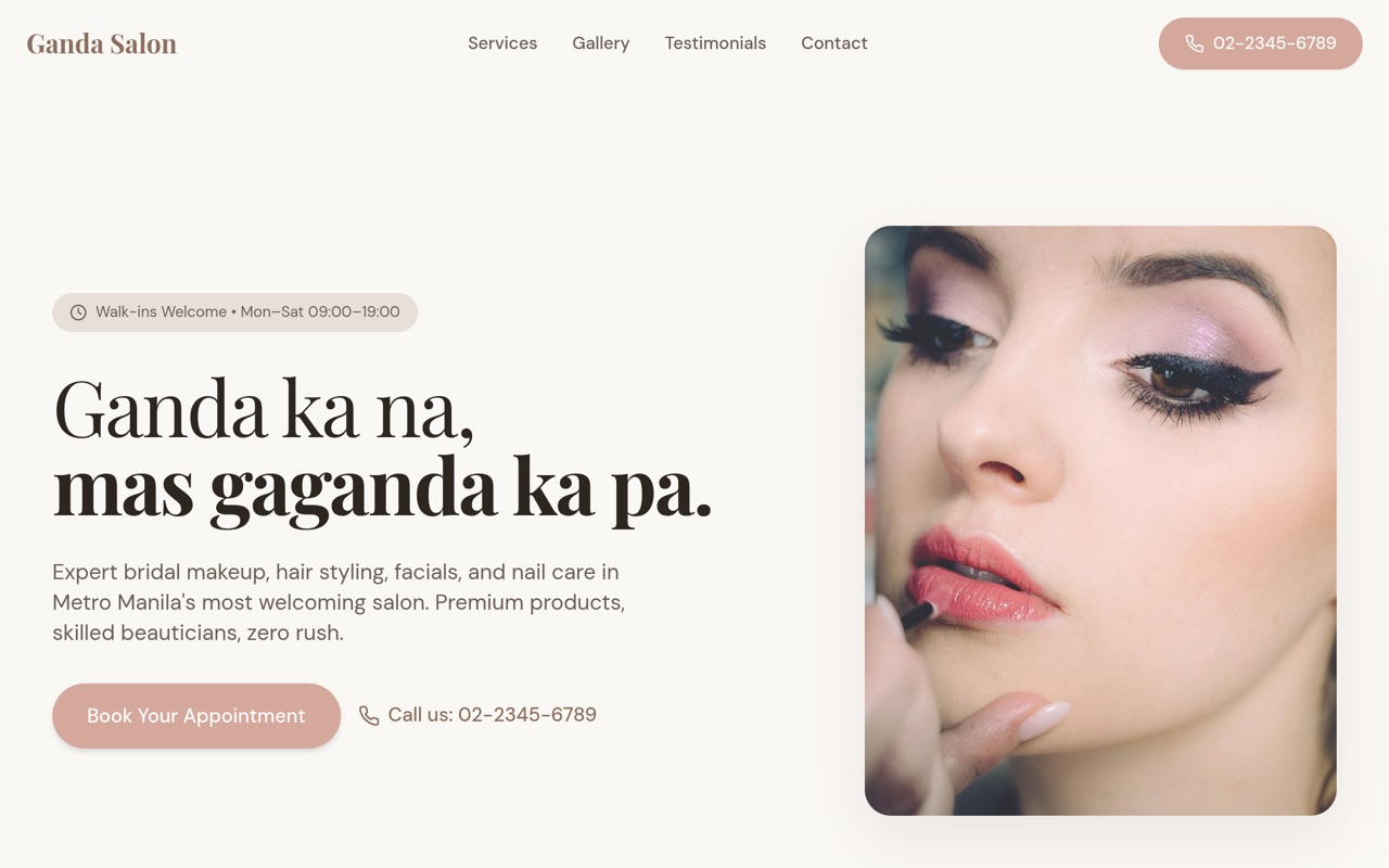 Ganda Salon website made with monpage