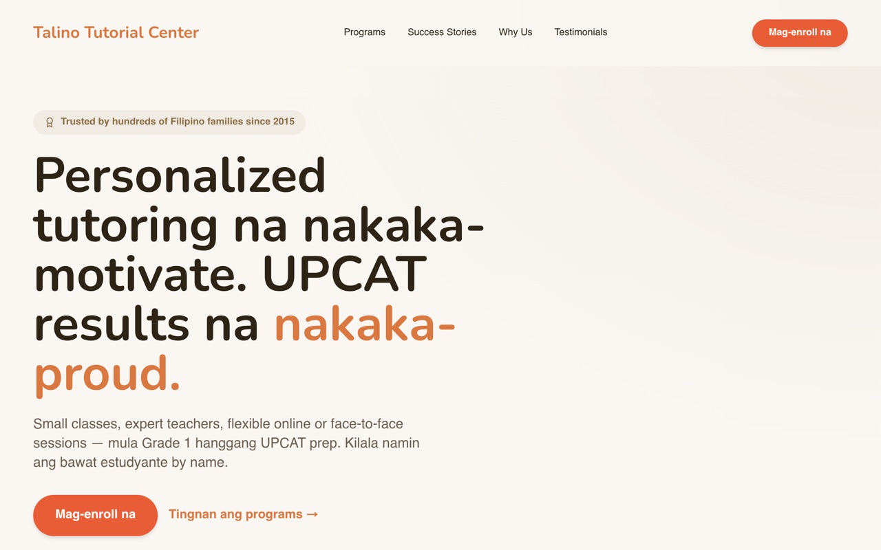 Talino Tutorial website made with monpage