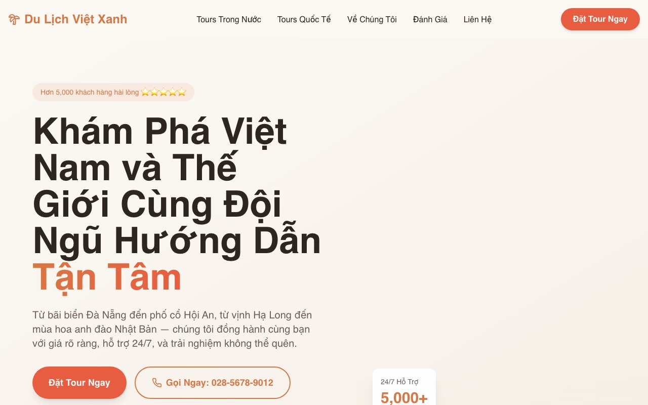 Du Lịch Việt Xanh Tours website made with monpage