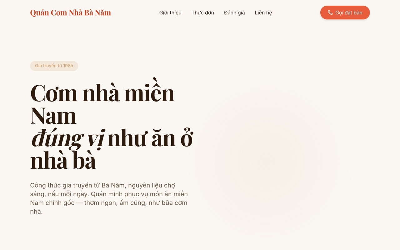Quán Cơm Nhà Bà Năm website made with monpage