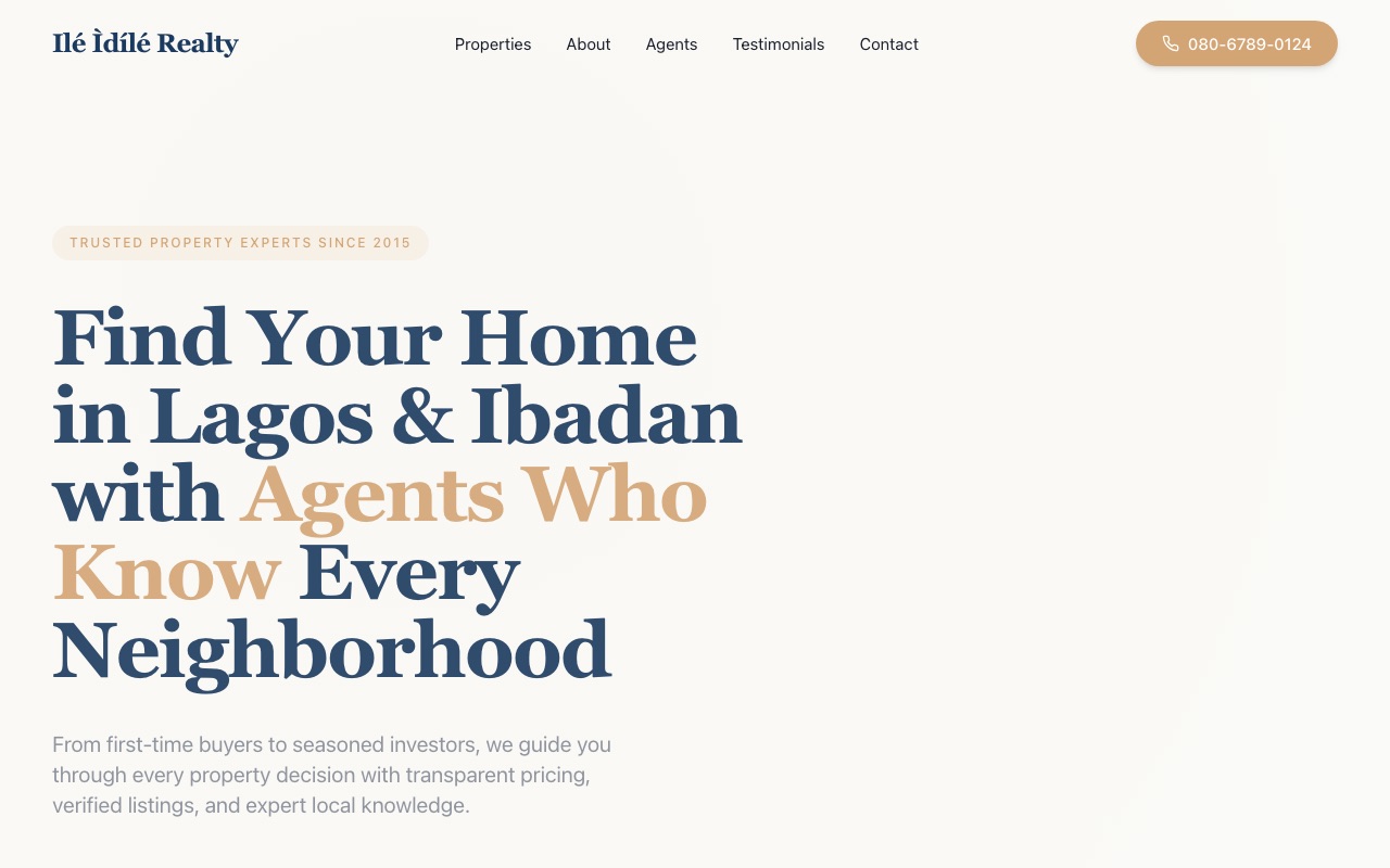 Ilé Ìdílé Realty website made with monpage