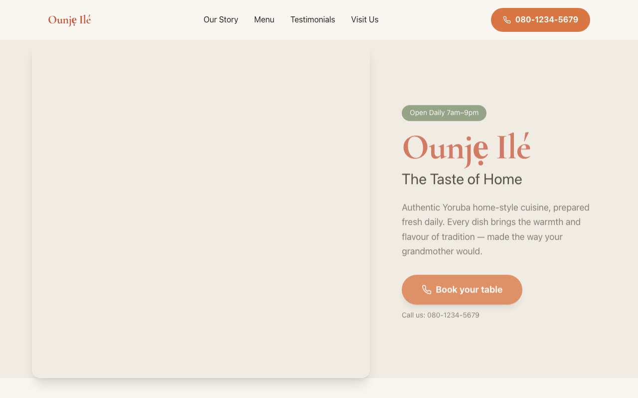 Ounjẹ Ilé Restaurant website made with monpage